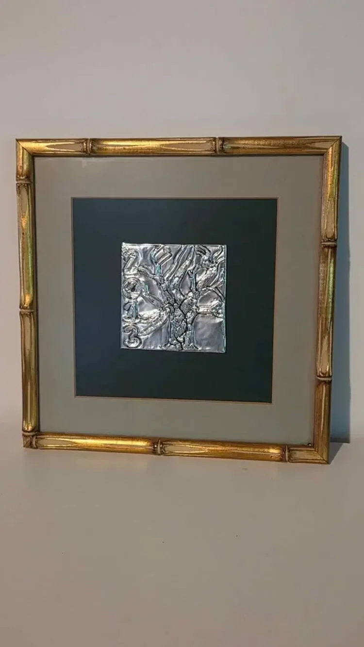 Framed Metal Foil Relief Tree of Life Art in Gold Bamboo Frame 12